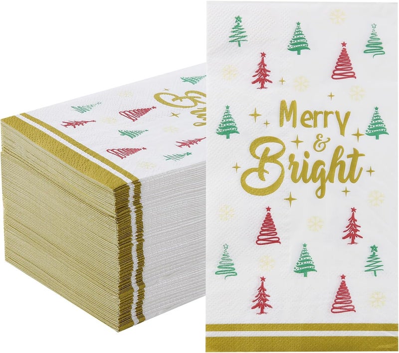 Tamone 100PCS 3-Ply Christmas Napkins - Green and Red Christmas Tree Napkins Disposable Gold - Premium Quality Dinner Napkins Soft and Absorbent - Image 1
